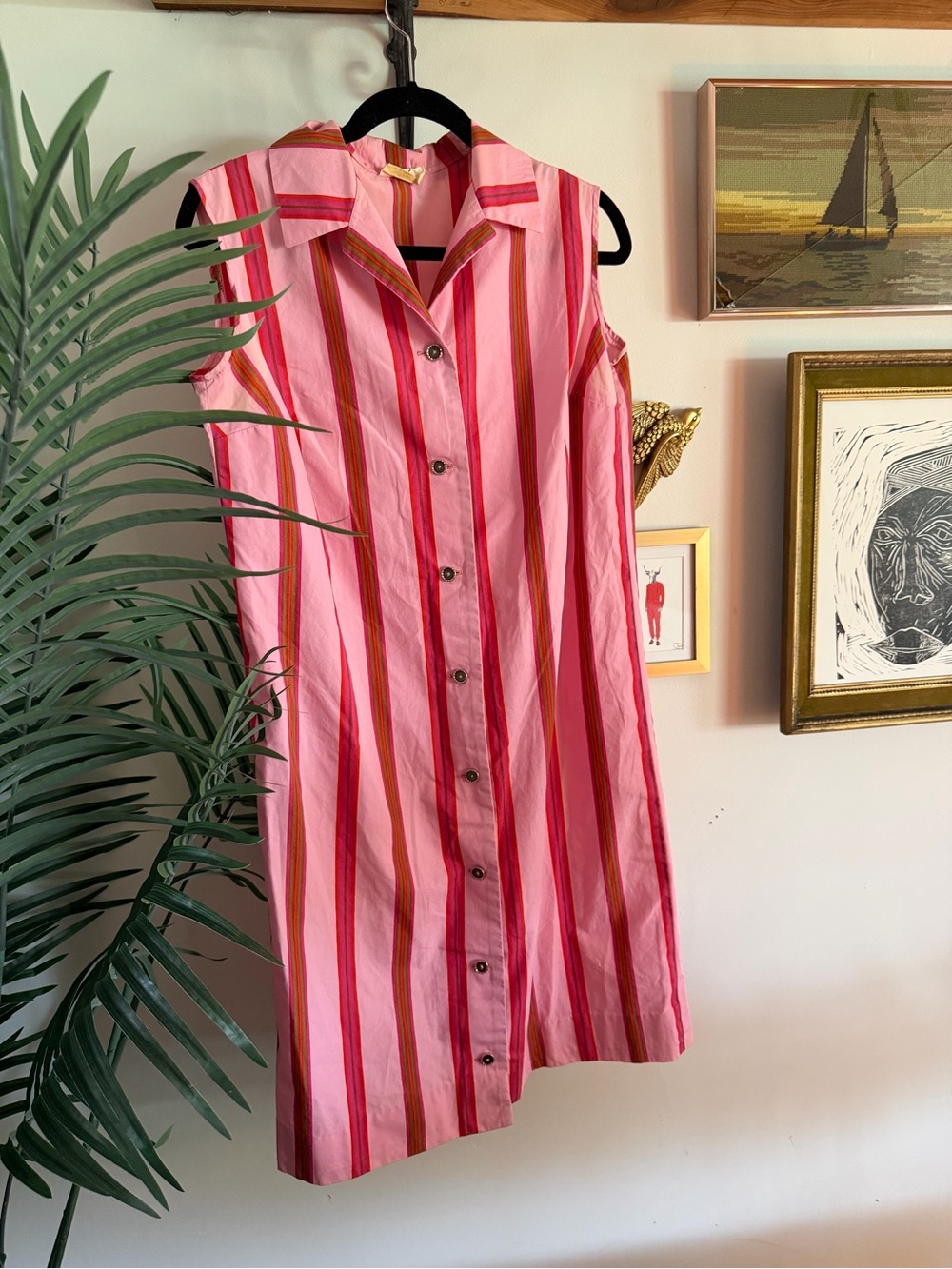 Vintage Hylter of Sweden Mid Century Plus Size Pink Stripe Dress
